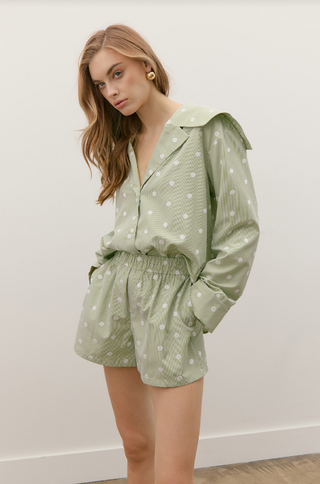 Flynn Striped Polka Dot Top | Green