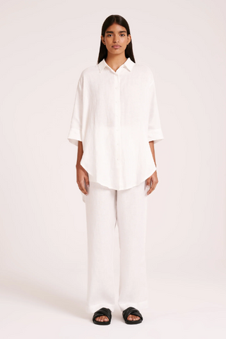 Lounge Linen White Longline Shirt