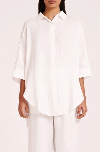Lounge Linen White Longline Shirt