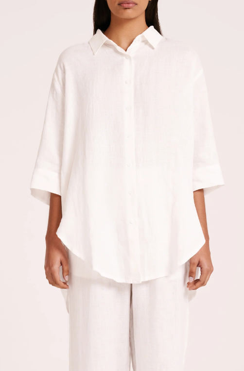 Lounge Linen White Longline Shirt