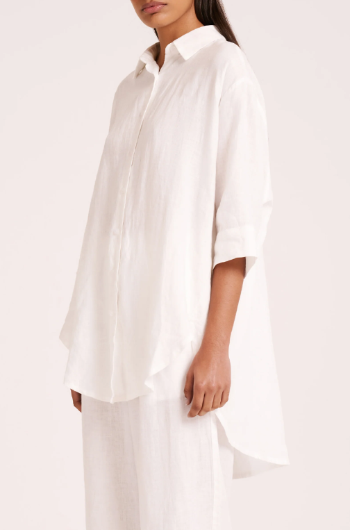 Lounge Linen White Longline Shirt