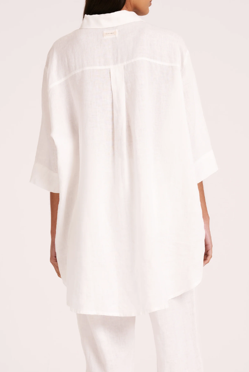 Lounge Linen White Longline Shirt