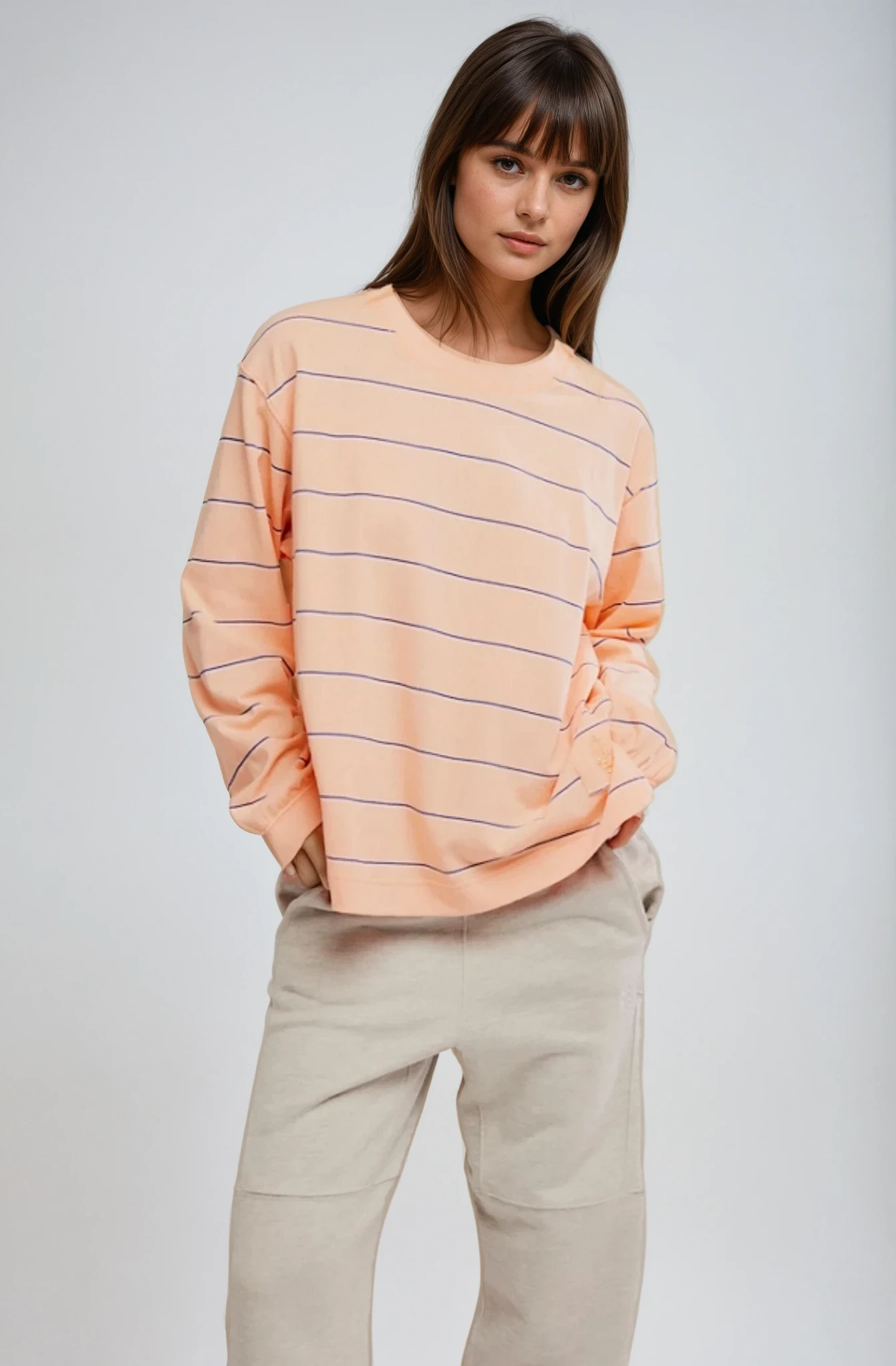 Hustle Striped Layer Top Awning Stripe Peach