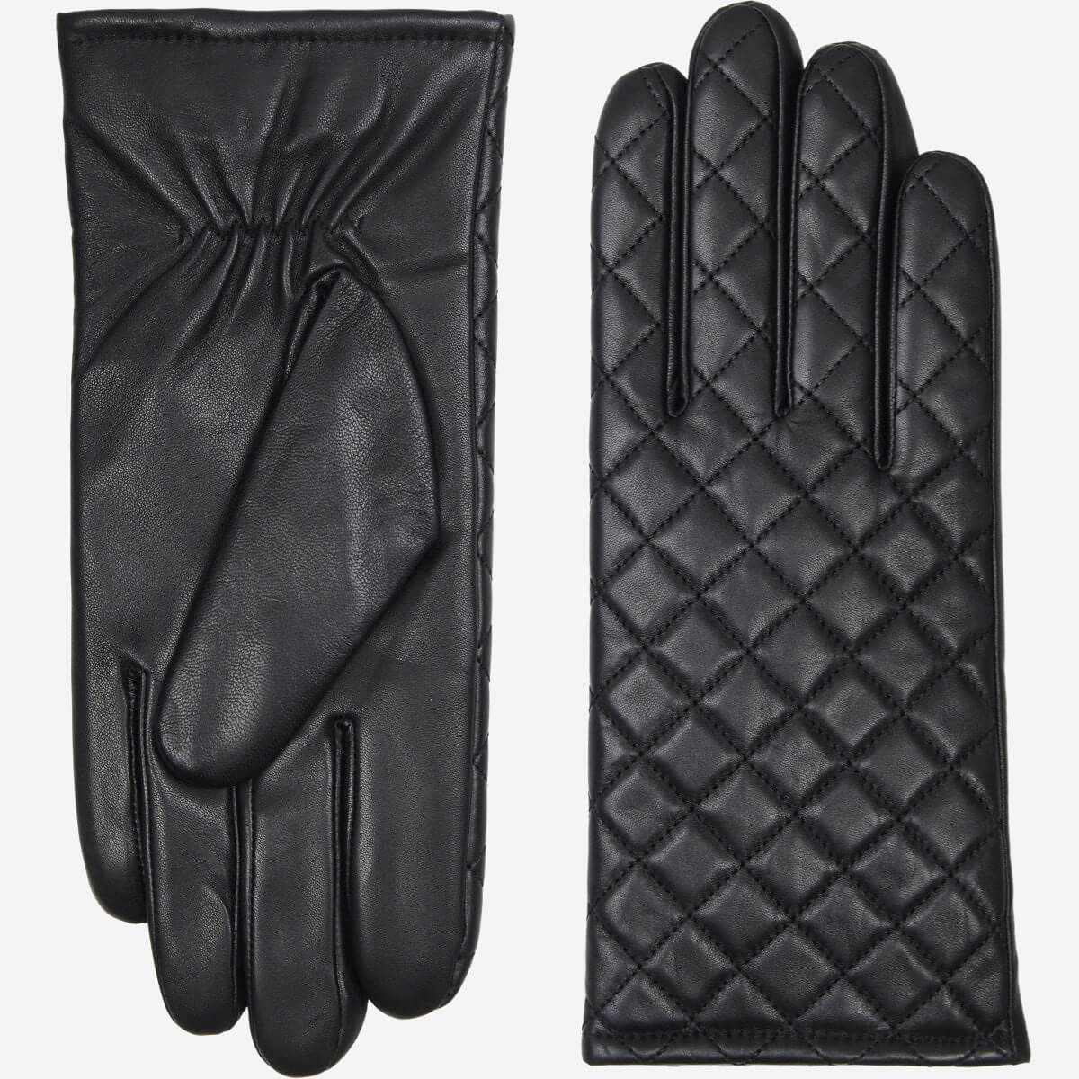 Selena (black) – Sheepskin leather gloves with diamond pattern and touchscreen feature - Glamourous Grace