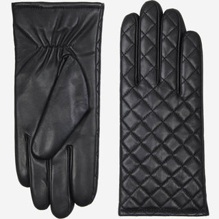 Selena (black) – Sheepskin leather gloves with diamond pattern and touchscreen feature - Glamourous Grace