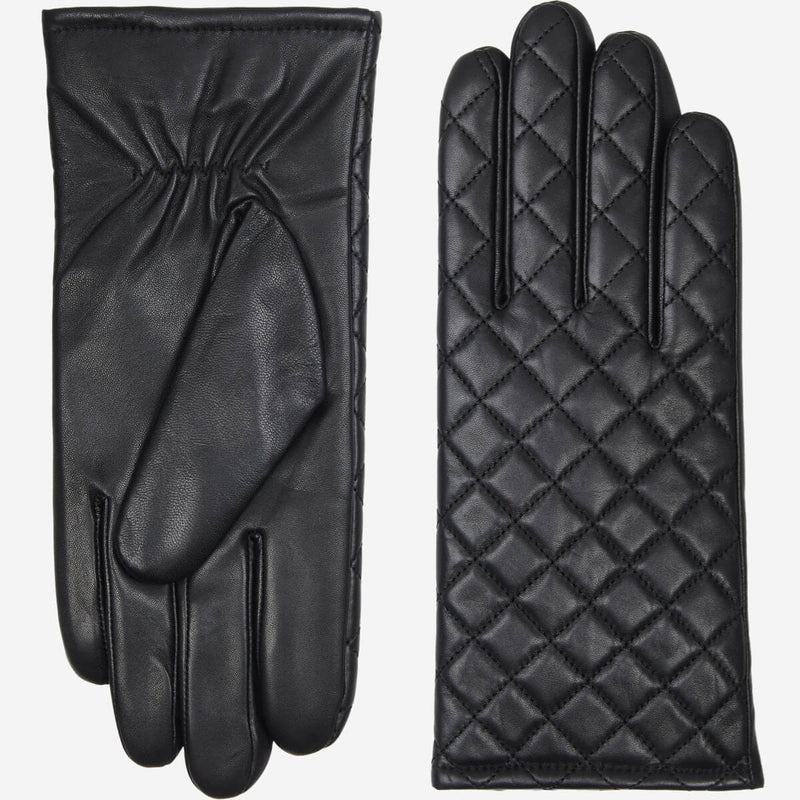 Selena (black) – Sheepskin leather gloves with diamond pattern and touchscreen feature - Glamourous Grace