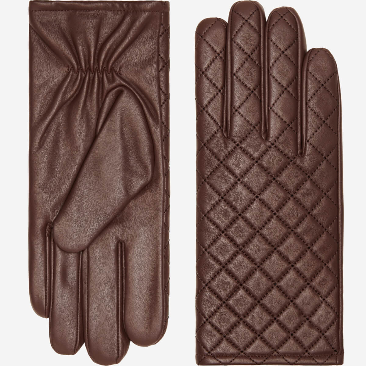 Selena (brown) – Sheepskin leather gloves with diamond pattern and touchscreen feature - Glamourous Grace