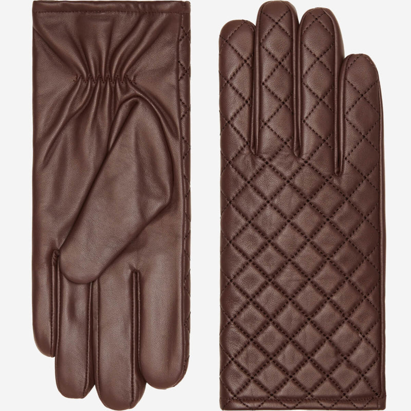 Selena (brown) – Sheepskin leather gloves with diamond pattern and touchscreen feature - Glamourous Grace
