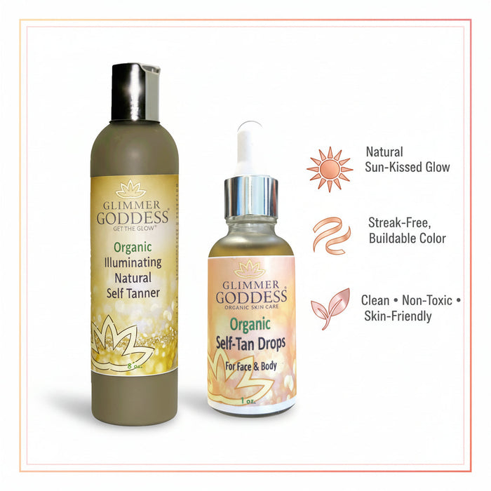 Organic Self Tanner & Self Tan Drops Bundle – Natural Sunless Tanning Kit - Glamourous Grace