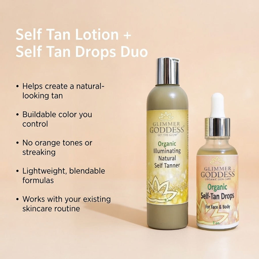 Organic Self Tanner & Self Tan Drops Bundle – Natural Sunless Tanning Kit - Glamourous Grace