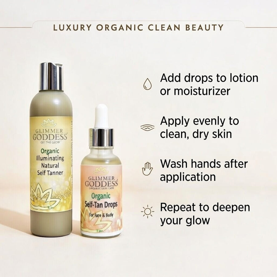 Organic Self Tanner & Self Tan Drops Bundle – Natural Sunless Tanning Kit - Glamourous Grace