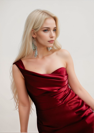 Sexy one shoulder pleated bodice mermaid silky satin prom dress - Glamourous Grace