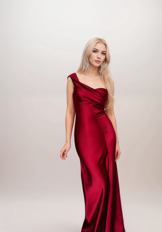 Sexy one shoulder pleated bodice mermaid silky satin prom dress - Glamourous Grace