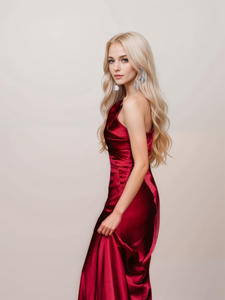 Sexy one shoulder pleated bodice mermaid silky satin prom dress - Glamourous Grace