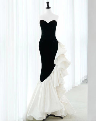 Stunning Strapless Sequin Mermaid Dress with Ruffled Organza