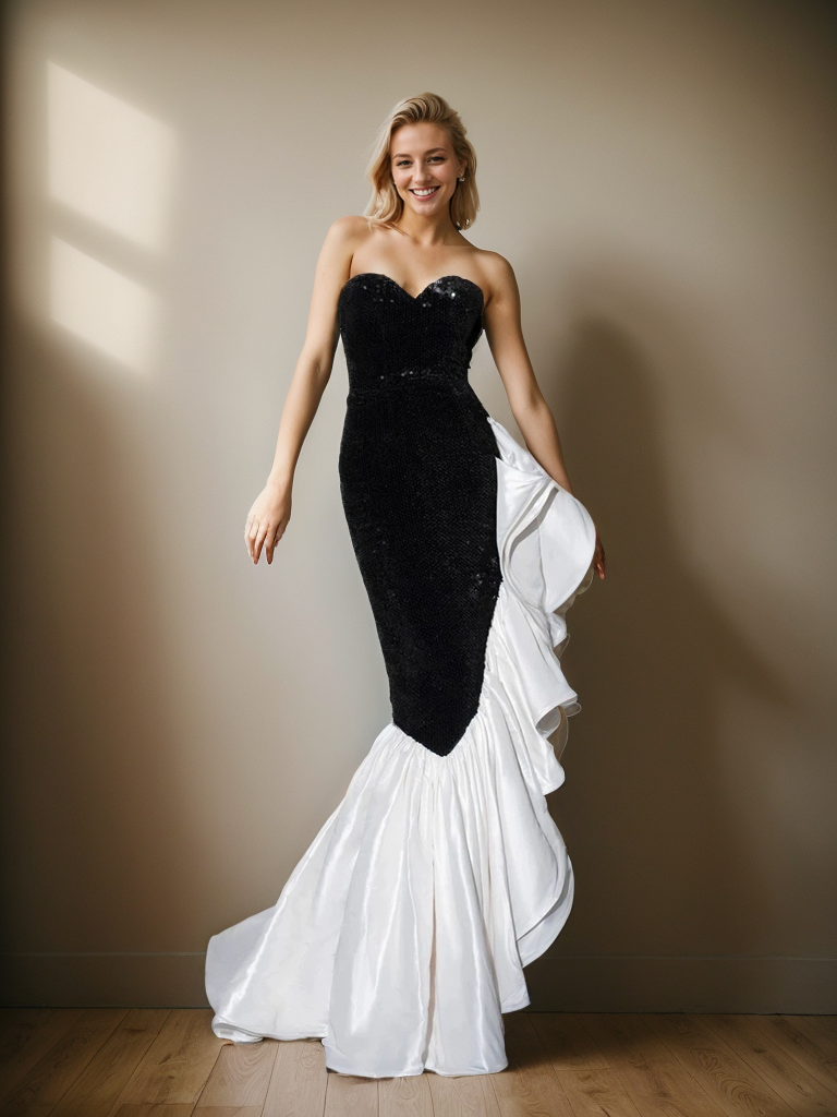 Stunning Strapless Sequin Mermaid Dress with Ruffled Organza - Glamourous Grace