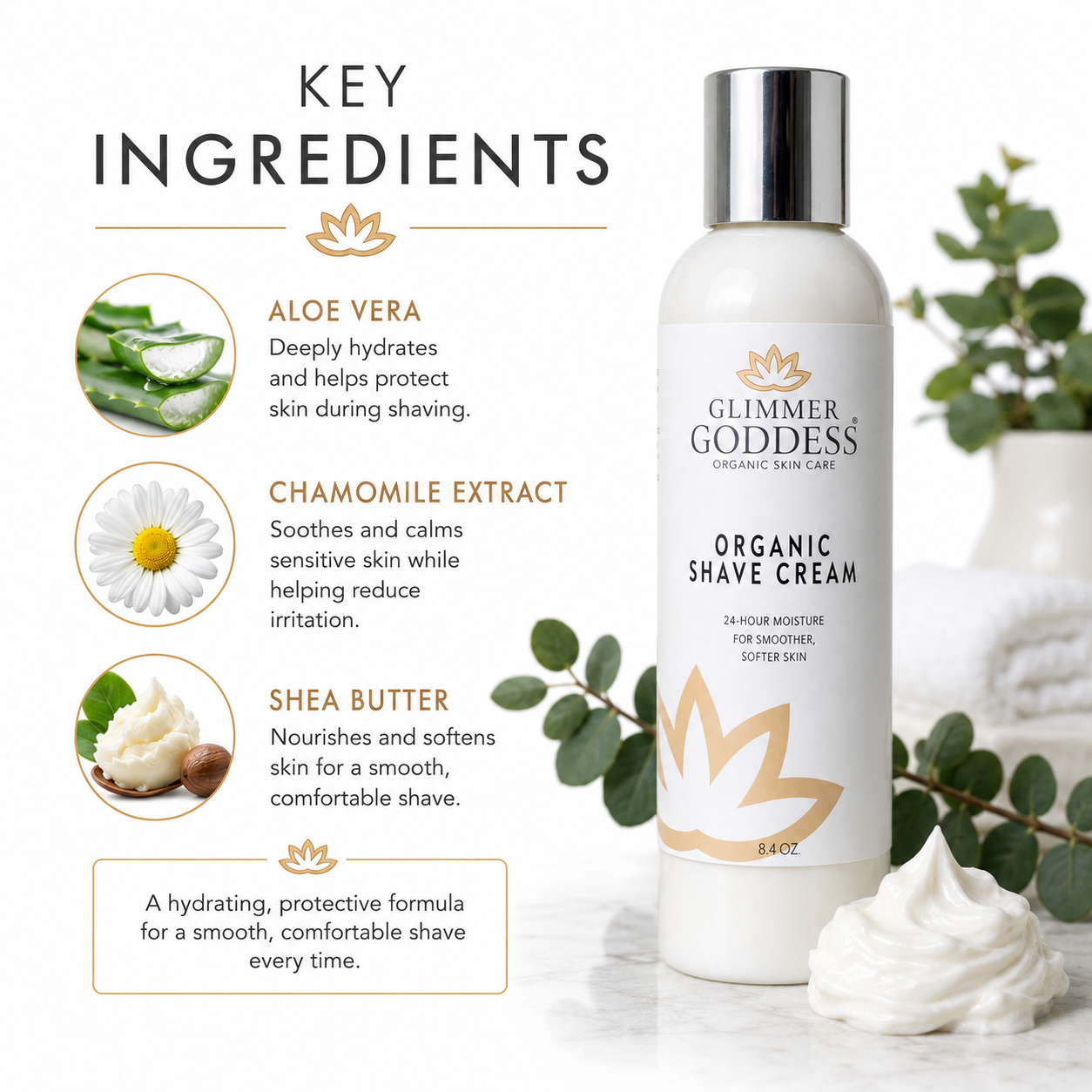 Organic Shave Cream for Sensitive Skin – Hydrating Formula - Glamourous Grace