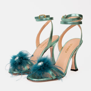 The Siena Turquoise Leather Ankle Strap Plumed Women Sandal Final Sale! - Glamourous Grace