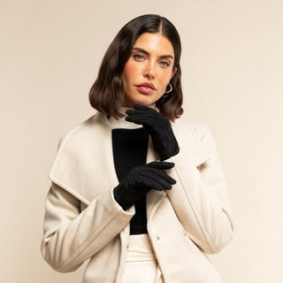 Silvia (black) - Italian suede leather gloves with luxurious cashmere lining - Glamourous Grace