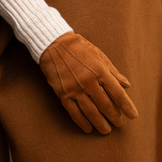 Silvia (cognac) - Italian suede leather gloves with luxurious cashmere lining - Glamourous Grace