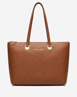 Simona (cognac) - Italian calf leather women's shoulder bag - Glamourous Grace
