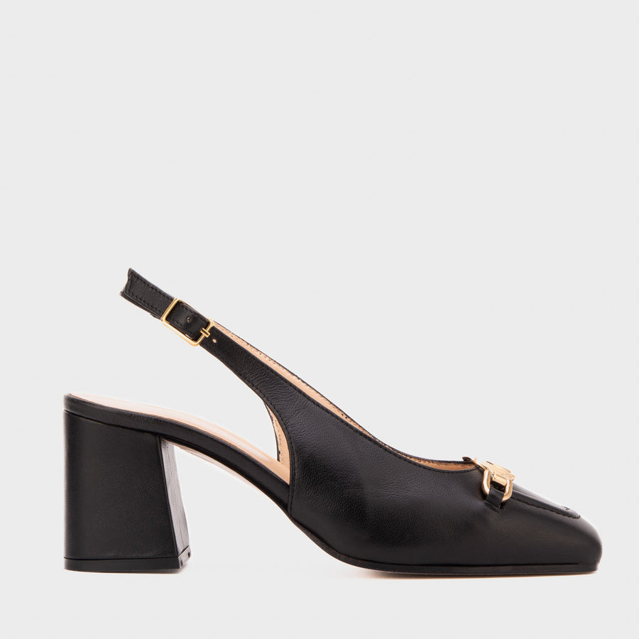 The Potomac Black Slingback Leather Women Sandal - Glamourous Grace