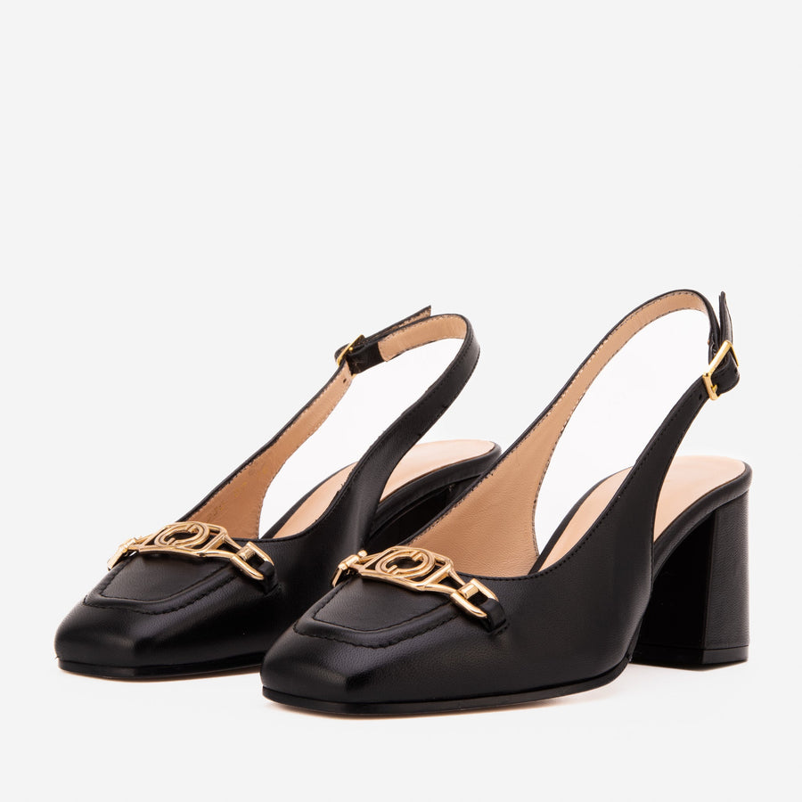 The Potomac Black Slingback Leather Women Sandal - Glamourous Grace