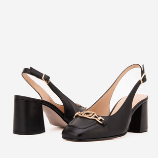 The Potomac Black Slingback Leather Women Sandal - Glamourous Grace