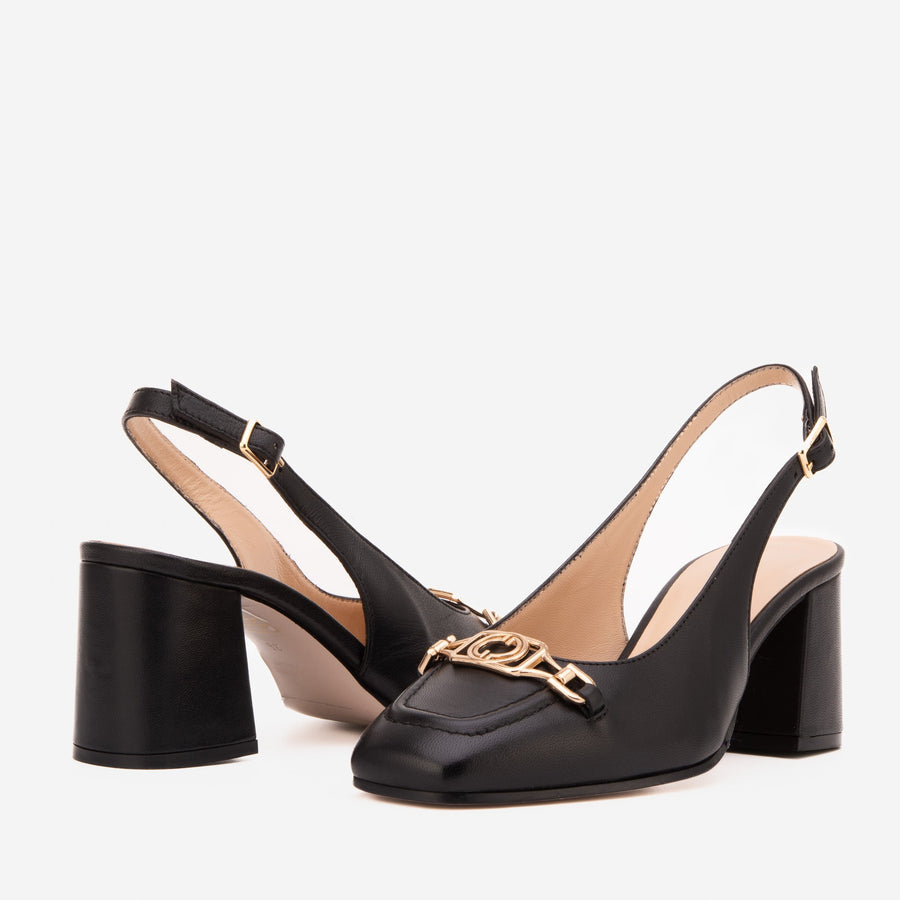 The Potomac Black Slingback Leather Women Sandal - Glamourous Grace