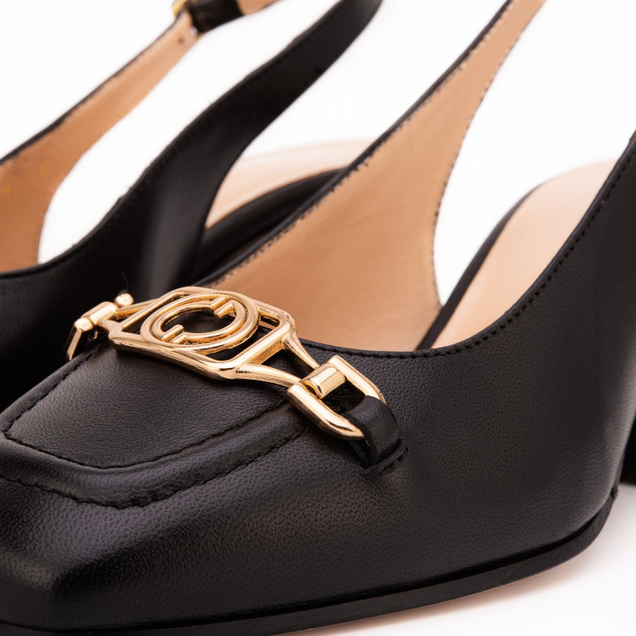 The Potomac Black Slingback Leather Women Sandal - Glamourous Grace