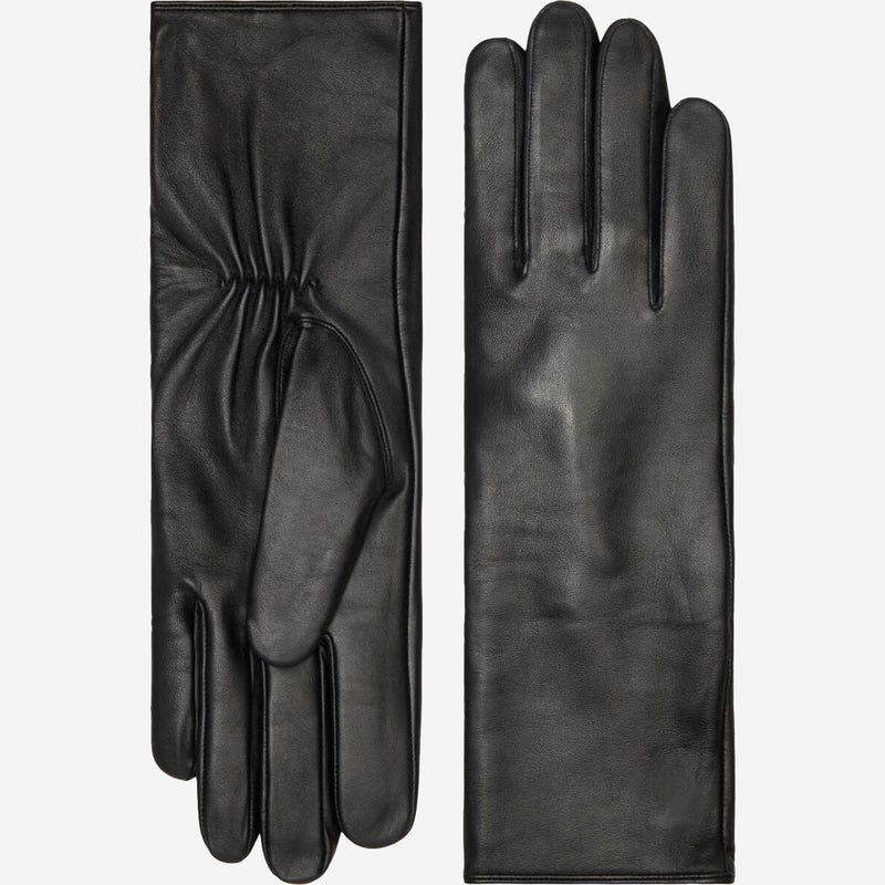 Skylar (black) – Extra-long sheepskin leather gloves with wool/cashmere lining & touchscreen capability - Glamourous Grace