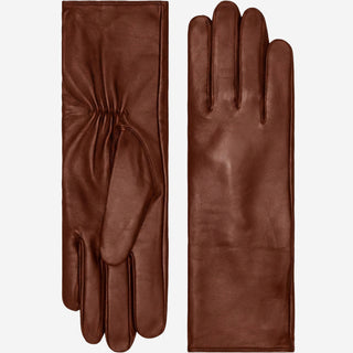 Skylar (brown) – Extra-long sheepskin leather gloves with wool/cashmere lining & touchscreen capability - Glamourous Grace