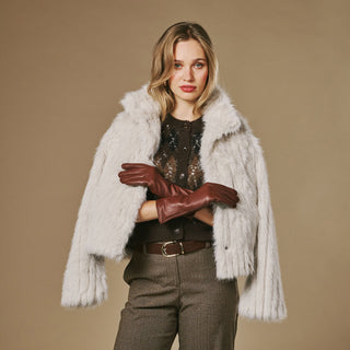 Skylar (brown) – Extra-long sheepskin leather gloves with wool/cashmere lining & touchscreen capability - Glamourous Grace