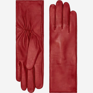 Skylar (red) – Extra-long sheepskin leather gloves with wool/cashmere lining & touchscreen capability - Glamourous Grace