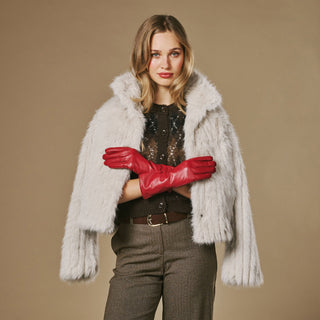 Skylar (red) – Extra-long sheepskin leather gloves with wool/cashmere lining & touchscreen capability - Glamourous Grace