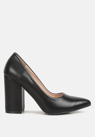Zhuri Faux Leather Solid Block Heel Pumps - Glamourous Grace