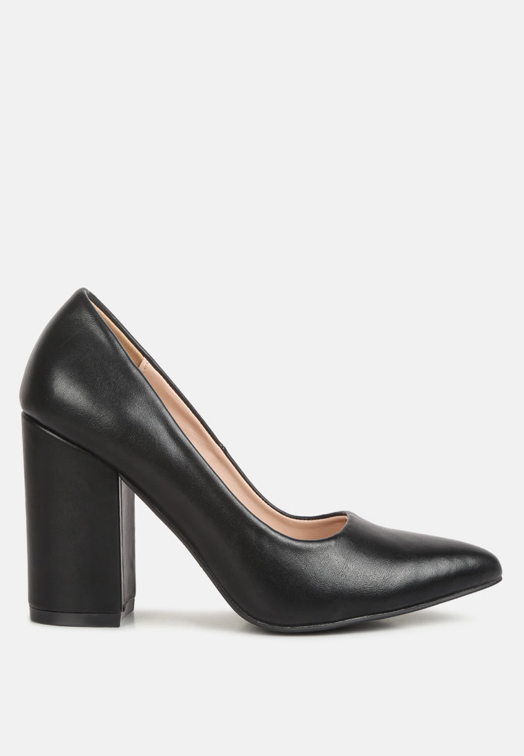 Zhuri Faux Leather Solid Block Heel Pumps - Glamourous Grace