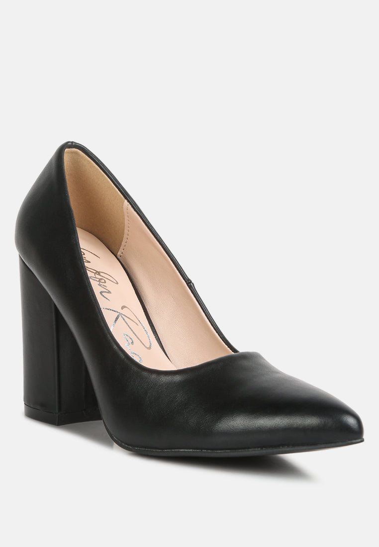 Zhuri Faux Leather Solid Block Heel Pumps - Glamourous Grace