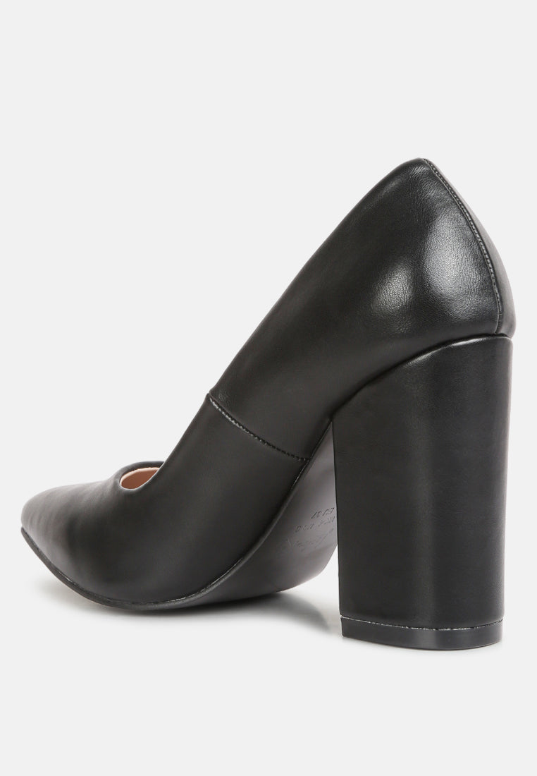 Zhuri Faux Leather Solid Block Heel Pumps - Glamourous Grace
