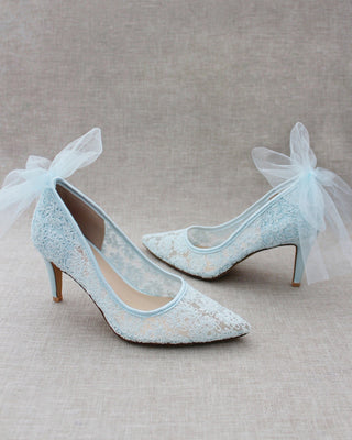 Lace Evening Shoes with Tulle Back Bow