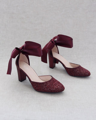 Rock Glitter Block Heel with Wrapped Satin Tie