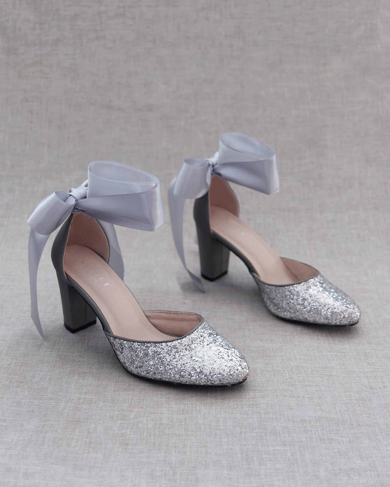 Rock Glitter Block Heel with Wrapped Satin Tie - Glamourous Grace