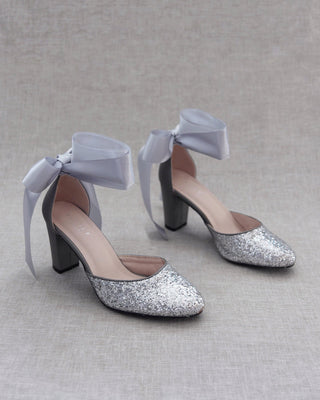Rock Glitter Block Heel with Wrapped Satin Tie