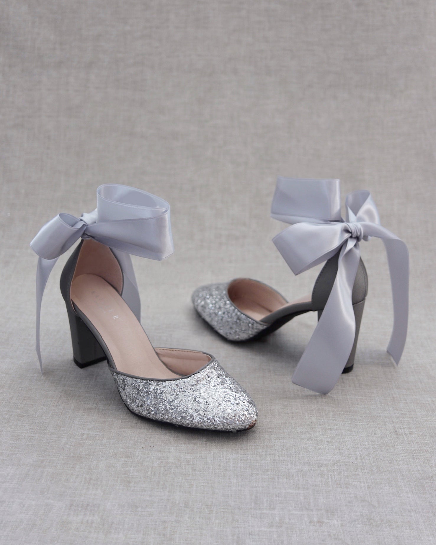 Rock Glitter Block Heel with Wrapped Satin Tie
