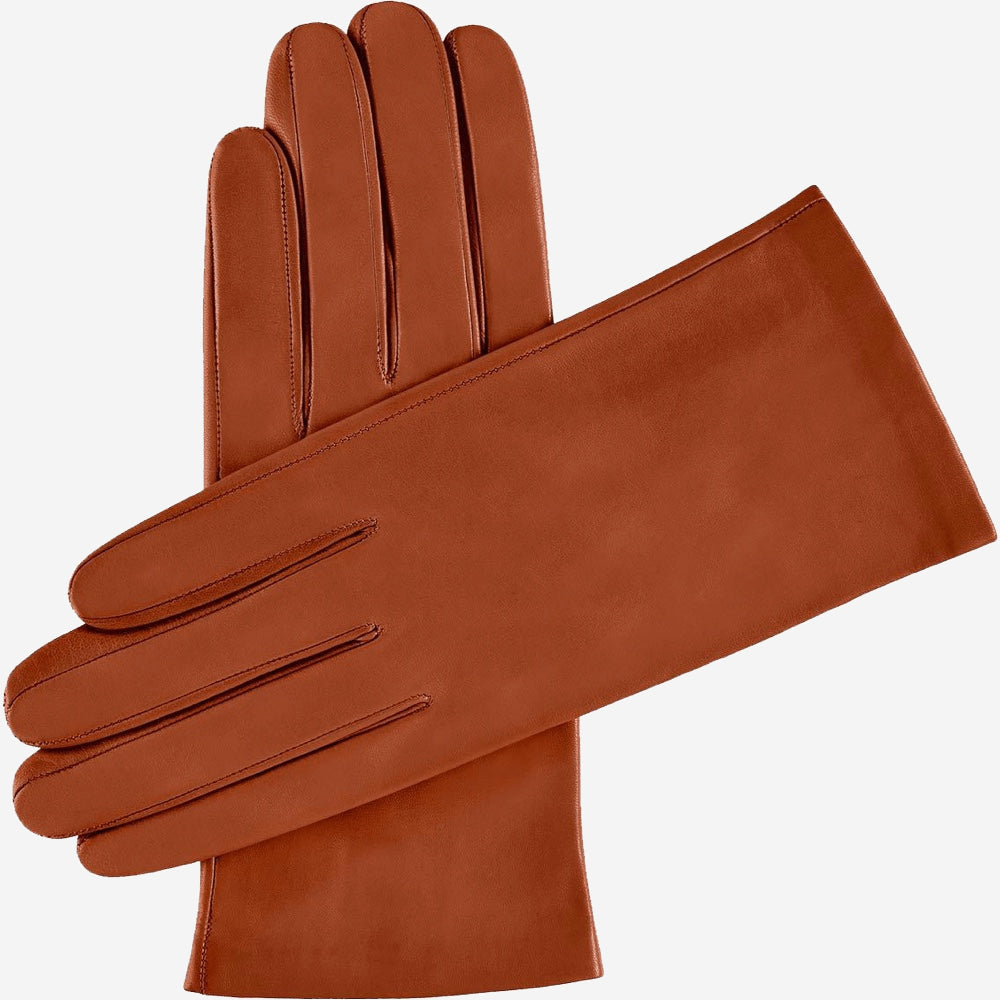 Sofia (brown) - Italian lambskin leather gloves with silk lining - Glamourous Grace