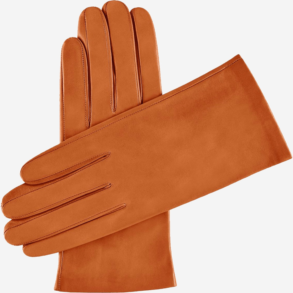 Sofia (cognac) - Italian lambskin leather gloves with silk lining - Glamourous Grace