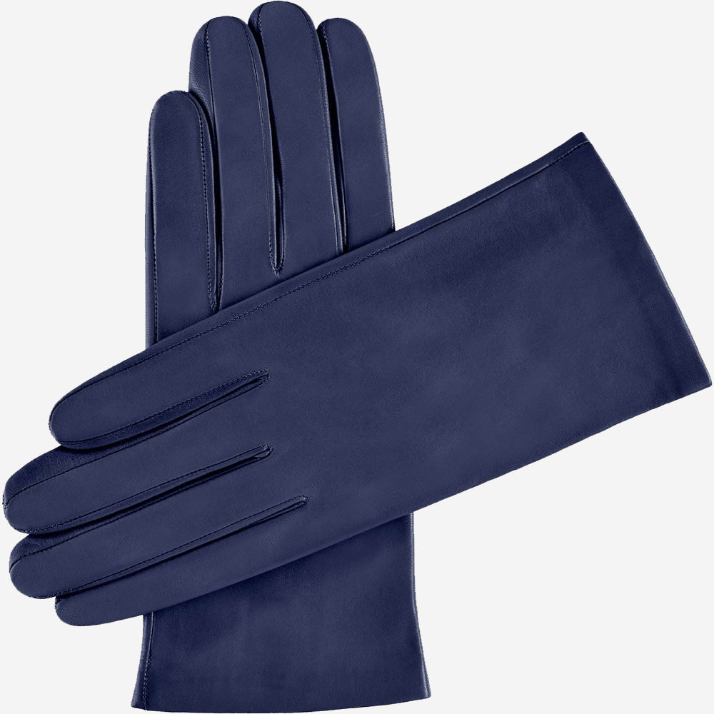 Sofia (navy blue) - Italian lambskin leather gloves with silk lining - Glamourous Grace