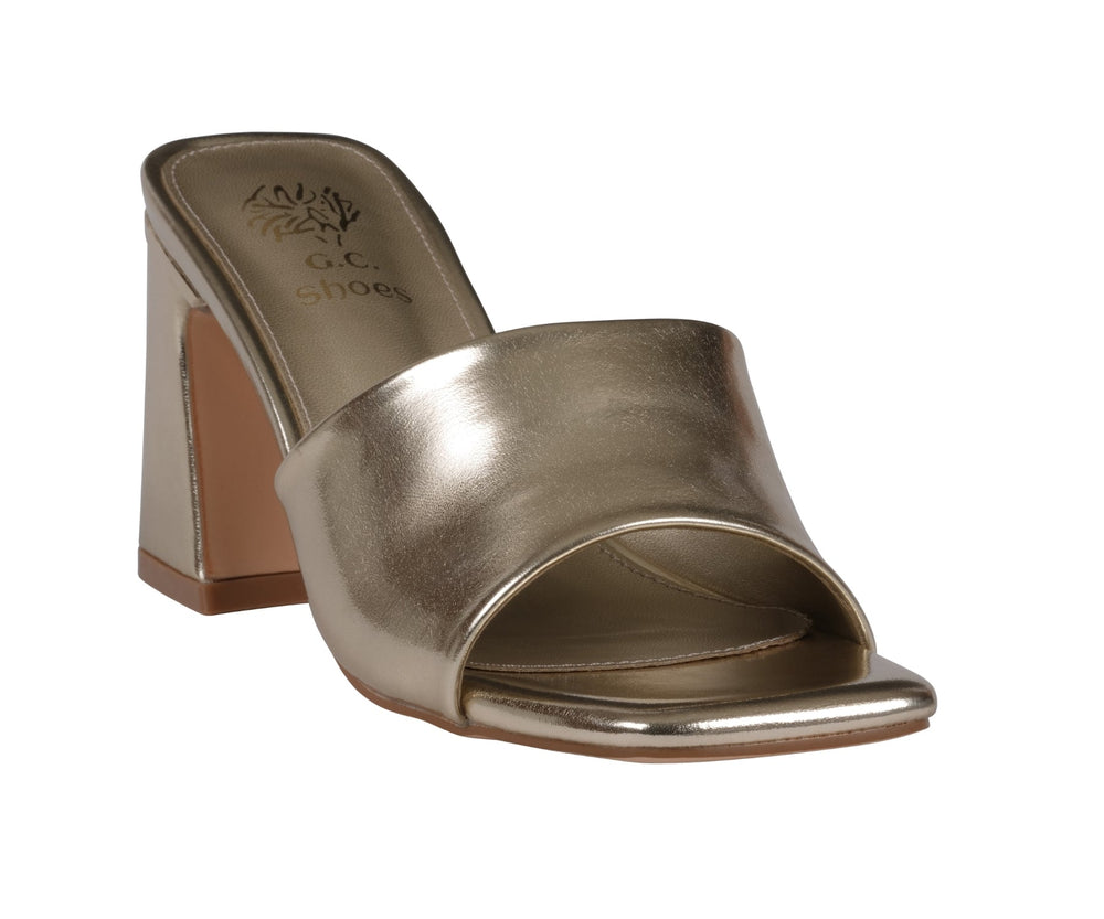 Women's Soho Gold Square Toe Heeled Sandals - Glamourous Grace