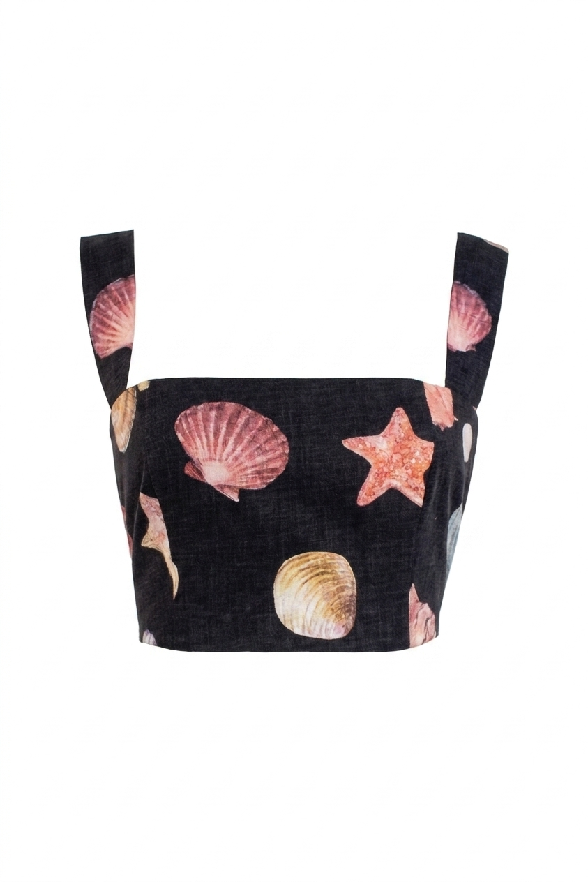 SOTAVENTO TOP IN CONCHITAS IN BLACK PRINT - Glamourous Grace