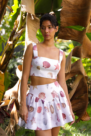 SOTAVENTO MINI SKIRT IN CONCHITAS IN WHITE PRINT - Glamourous Grace